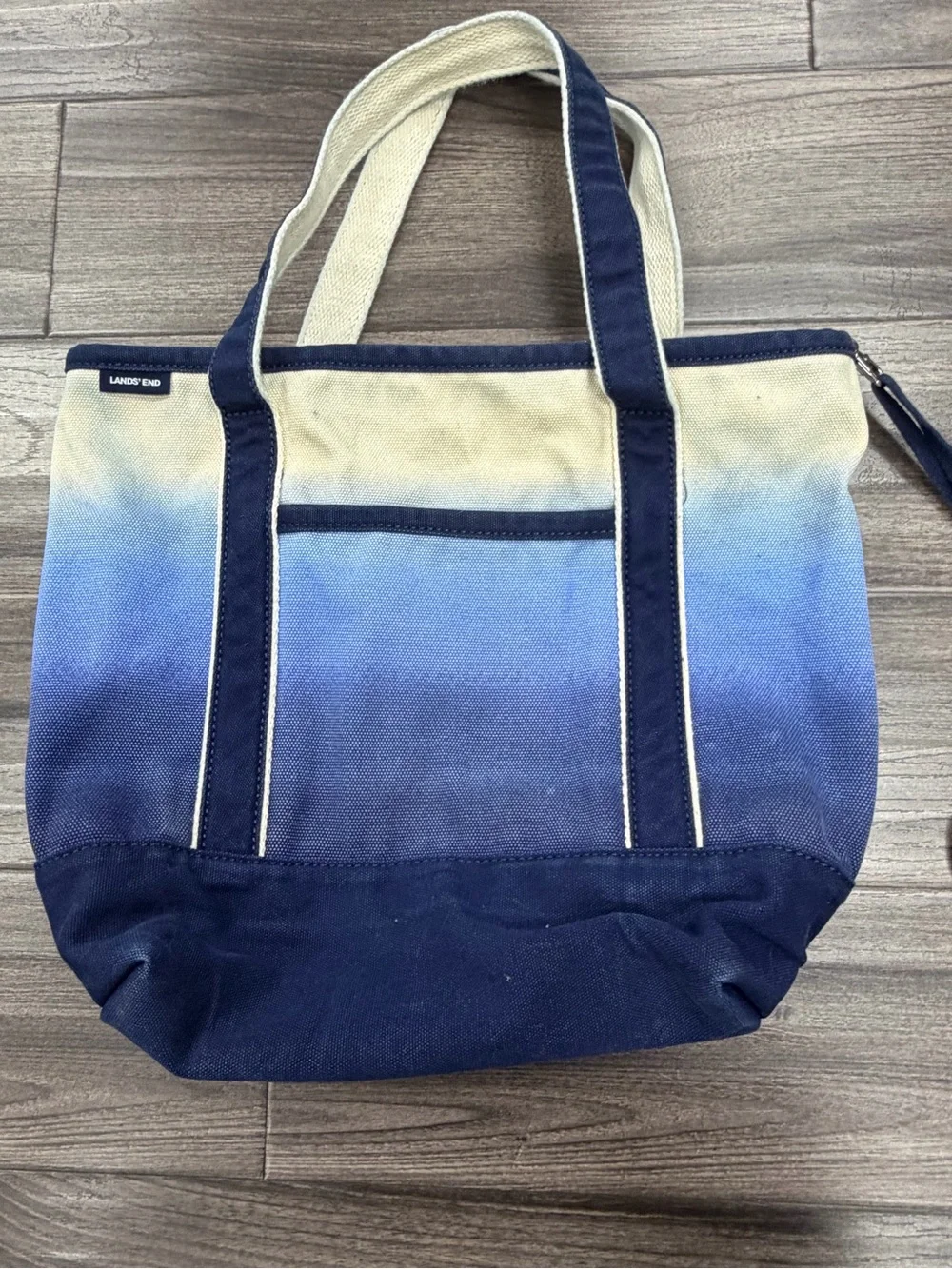 Land’s End Large Canvas Canvas Ombre Tote Bag with Wristlet - Blue